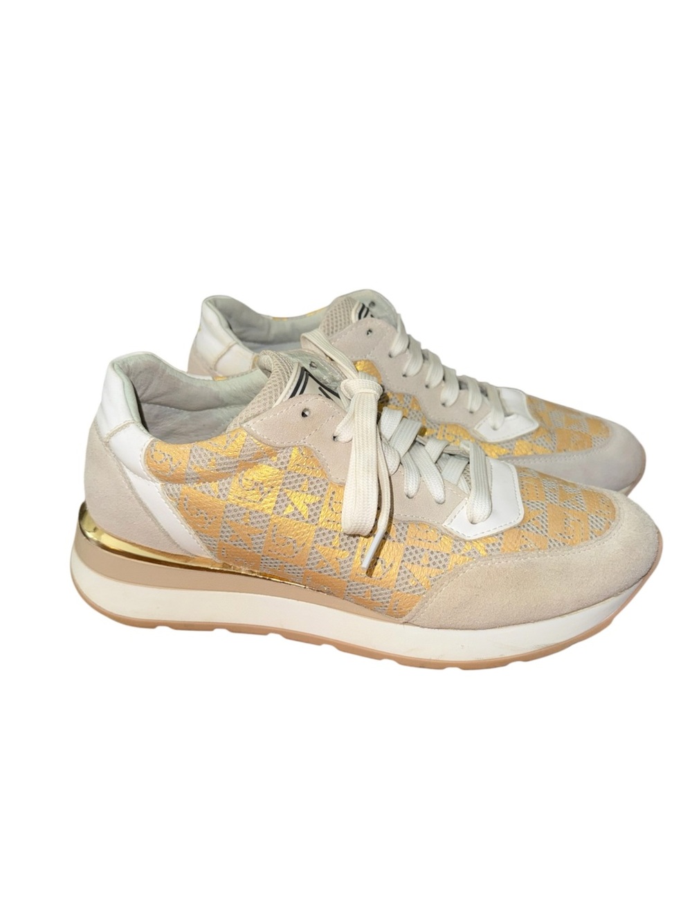 Byblos Gold and Cream Lace-Up Platform Sneakers